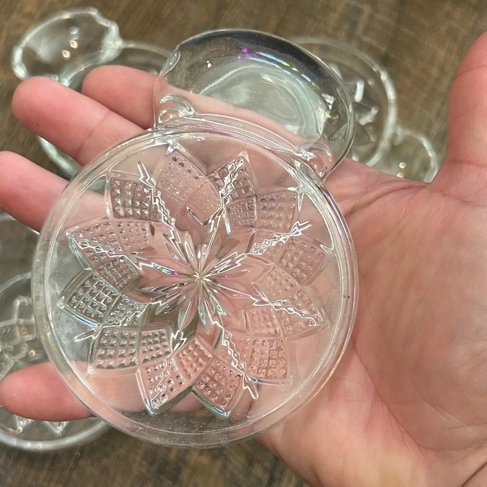 Fostoria Glass SIP & SMOKE Ashtray/Spoon rest Coaster Set‎ of 4 Vintage